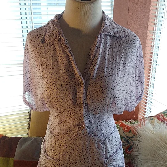 Vintage Lavender Print Day Dress waist 32in - Picture 3 of 5